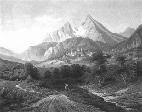 Ansicht Von Berchtesgaden Mit Watzmann Oil Painting by Hermann Kraemer