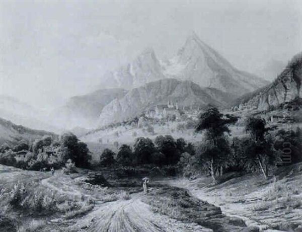 Ansicht Von Berchtesgaden Mit Watzmann Oil Painting by Hermann Kraemer