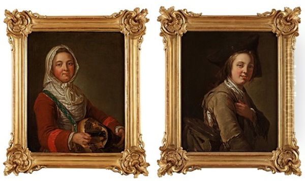 The Pauper & La Vielleuse (pair) Oil Painting by Per Krafft the Elder