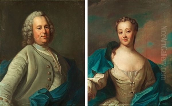 Paul Pijhlgardt (1713-1775) And His Wife Regina Reimers (1721-1773) Oil Painting by Per Krafft the Elder