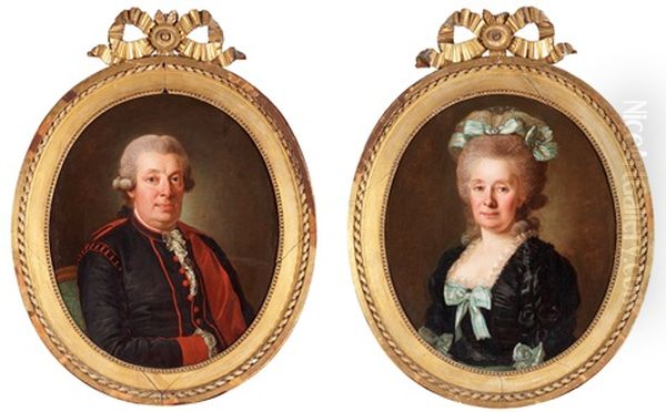 Portrait Of A Man & His Wife In Swedish Court Dress Oil Painting by Per Krafft the Elder