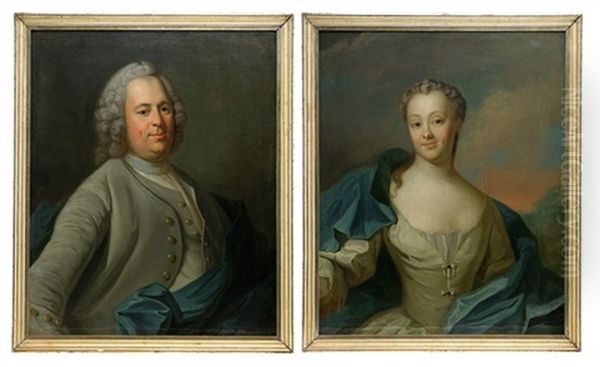 Portratt Av Kommersradet Paul Pihlgard Och Hans Maka Regina, Fodd Reimers (pair) Oil Painting by Per Krafft the Elder