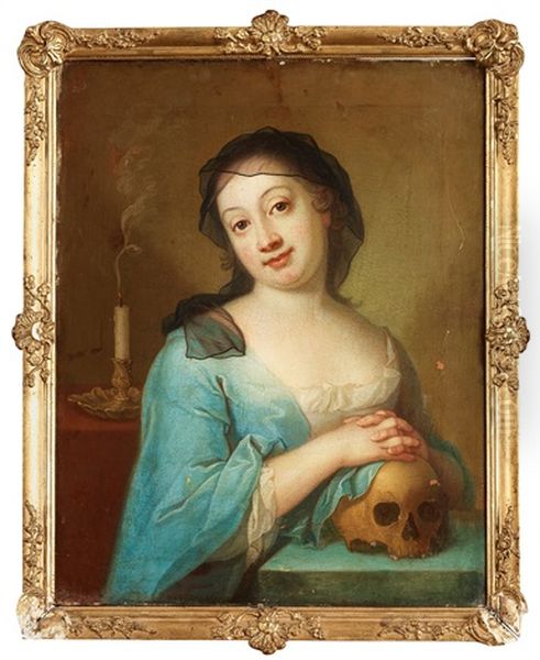 Vanitas With A Young Lady And Skull Oil Painting by Per Krafft the Younger