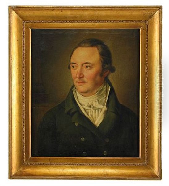 Portratt Av Grosshandlaren Heinrich Gottlieb Peters Kladd I Gron Rock Och Vit Vast, Brostbild Oil Painting by Per Krafft the Younger