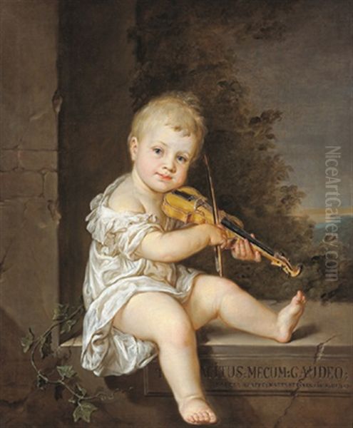 Johann August Krafft, Der Kleine Sohn Der Kunstlerin, Eine Geige Haltend Oil Painting by Barbara Steiner Krafft