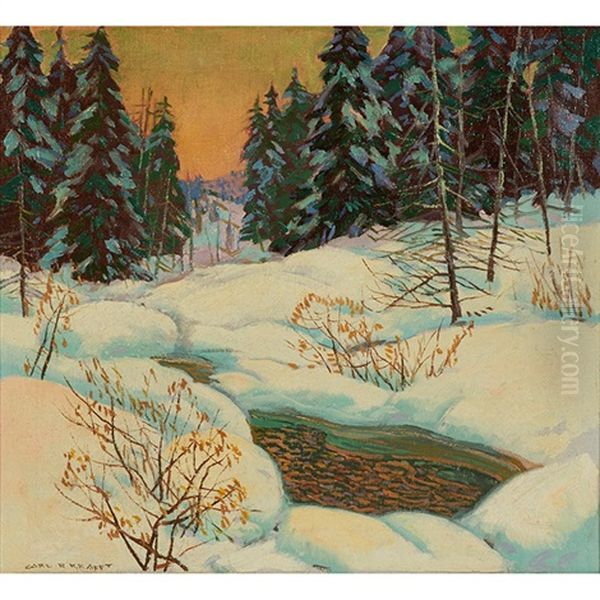 Winter Sunset Glow Oil Painting by Carl Rudolph Krafft