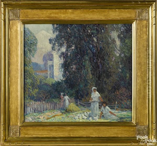 Lanscape With Figures In A Courtyard Oil Painting by Carl Rudolph Krafft