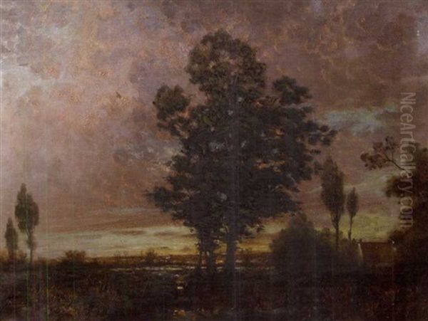 Sunset Landscape Oil Painting by Carl Rudolph Krafft