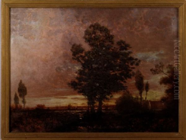 Sunset Landscape Oil Painting by Carl Rudolph Krafft