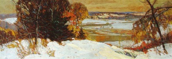 The Valley In Snow Oil Painting by Carl Rudolph Krafft