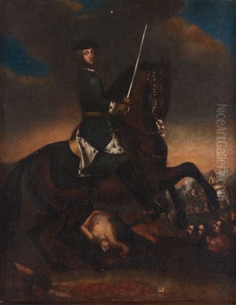 King Karl Xii On Horse Back At The Battle Of Narva 1700 Oil Painting by David von Krafft