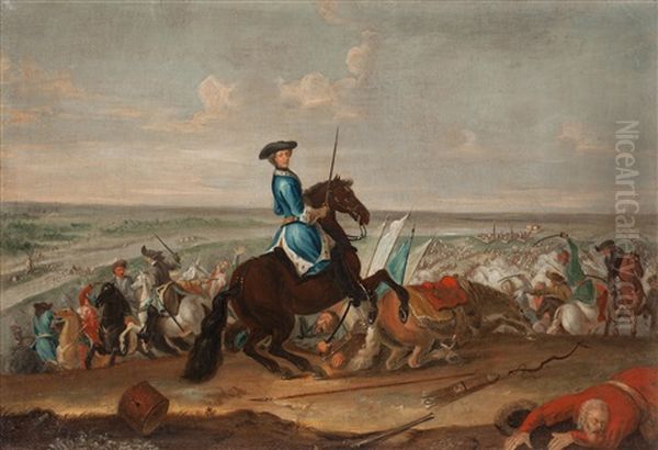 King Charles Xii At The Battle Of Narva Oil Painting by David von Krafft