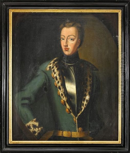 Portratt Av Kung Karl Xii (1682-1718) Ikladd Palsfodrad Uniform Och Harnesk - Midjestycke Oil Painting by David von Krafft