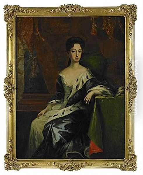 Portratt Av Hertiginnan Hedvig Sofia Av Holstein-gottorp, Fodd Prinsessa Av Sverige Kladd I Silverbroderad Klanning Samt Hermelinbramad Morkbla Mantel I Palatsinterior Oil Painting by David von Krafft