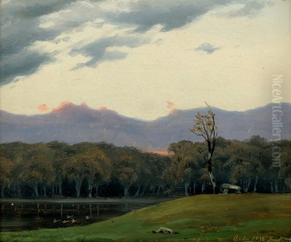 Herbstlandschaft Mit Hunengrab Bei Sonnenaufgang Oil Painting by Johann August Krafft