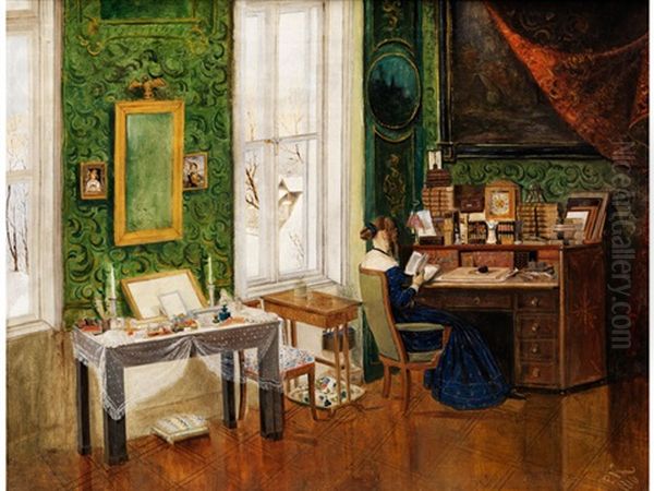 Biedermeierliches Interieur Mit Dame Am Schreibtisch Oil Painting by Johann-Peter Krafft