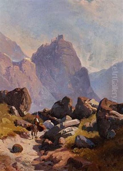 View From The Tyrol Oil Painting by Frederik-Carl-Julius Kraft