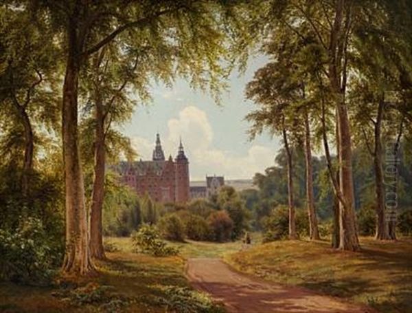 View Of Frederiksborg Castle, Hillerod Oil Painting by Frederik-Carl-Julius Kraft