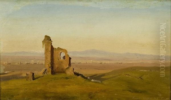 Udsigt Over Den Romerske Campagne Med Akvadukt Og Hyrder Med Far, I Forgrunden Ruin Oil Painting by Frederik-Carl-Julius Kraft