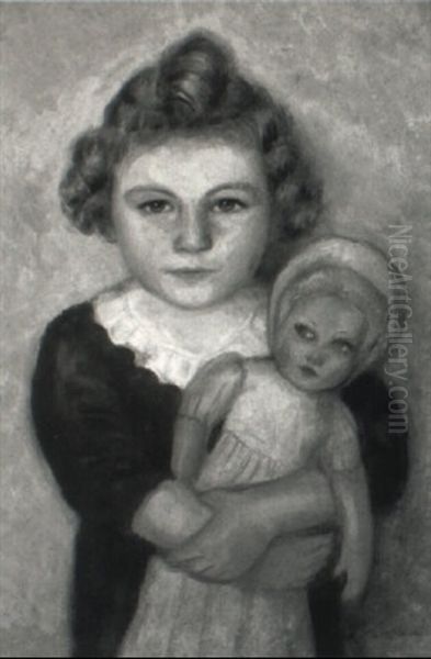 Kleines Madchen Mit Puppe Oil Painting by Willibald Krain