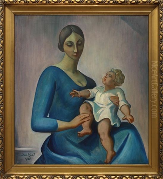 Mother With Child Oil Painting by Jaroslav Kral