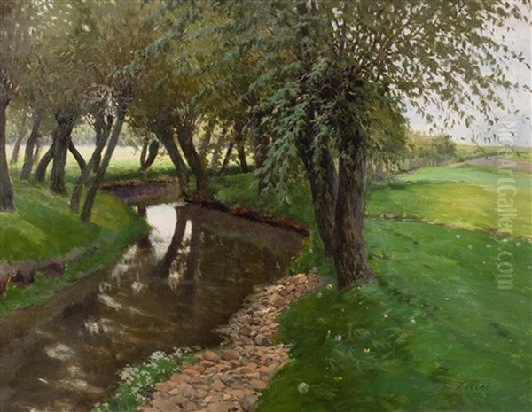 Willows By The Stream Oil Painting by Joseph Kral