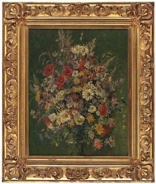 Blumenstillleben Mit Mohn Und Margariten In Vase Oil Painting by Josef Kral