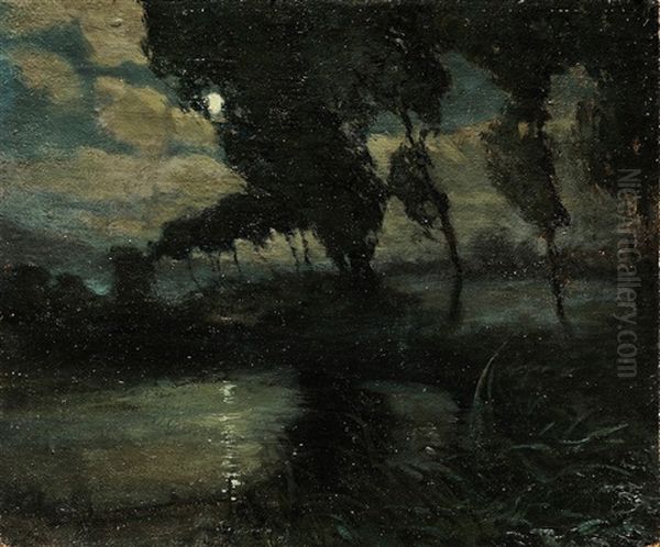 Nocturnal Landscape Oil Painting by Josef Kral