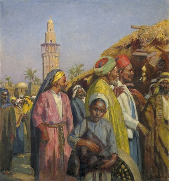 Orientalischer Bazar In Gaza Oil Painting by Johann Victor Kramer