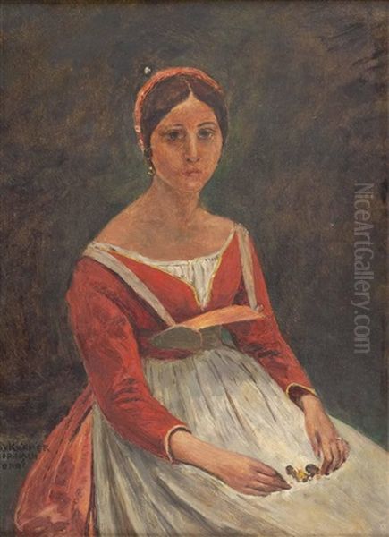 Junge Frau (after Corot) Oil Painting by Johann Victor Kramer