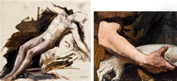 Kreuzabnahme (+ 4 Others, Various Sizes; 5 Preliminary Studies) Oil Painting by Johann Victor Kramer