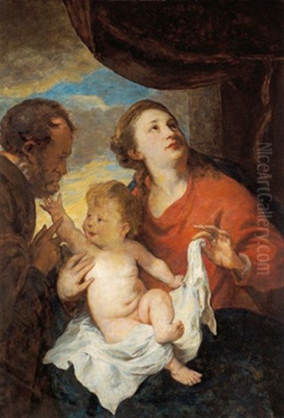 Die Heilige Familie (after Van Dyck) Oil Painting by Johann Victor Kramer