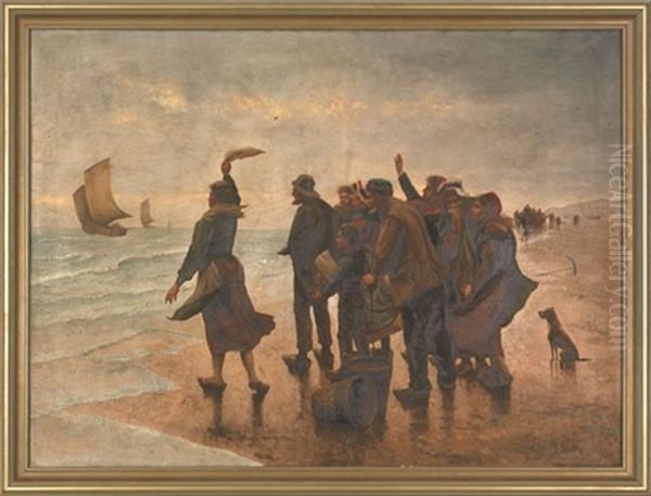 Coastal Scene With Figures Oil Painting by Pieter Cornelis Kramer