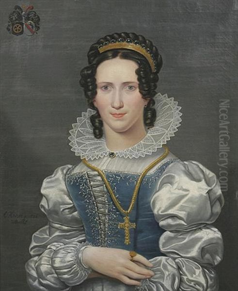 Bildnis Einer Jungen Dame Mit Saphirschmuck Und Goldenem Kreuz by Christiaan Kramm