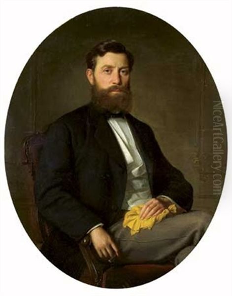 Portrait D'homme Barbu Assis Dans Un Ovale Peint Oil Painting by Ivan Nikolaevich Kramskoy