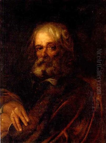 Portrait Of A Bearded Man In A Fur-lined Cloak Oil Painting by Ivan Nikolaevich Kramskoy