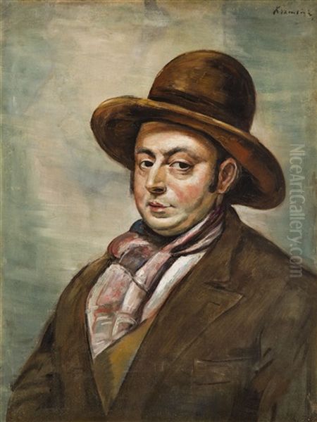 Man In Bowler Hat (portrait Of Mateo Hernandez?) Oil Painting by Roman Kramsztyk