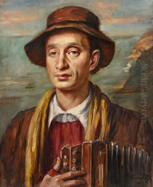 L'accordeoniste, Portrait De Leon Weissberg Oil Painting by Roman Kramsztyk