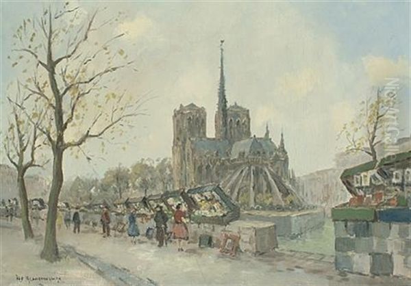 Street Market In Notre Dame Oil Painting by Hendrik Cornelis Kranenburg