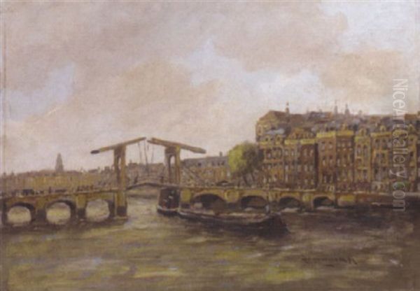 The Skinny Bridge, Amsterdam Oil Painting by Hendrik Cornelis Kranenburg