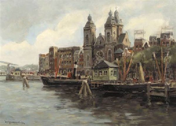 A View Of The St. Nicolaaskerk, Amsterdam Oil Painting by Hendrik Cornelis Kranenburg