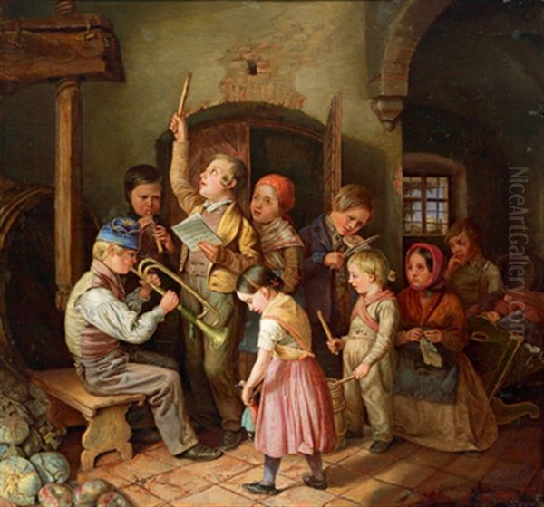 Die Kleinen Musikanten Oil Painting by Johann Kranzl