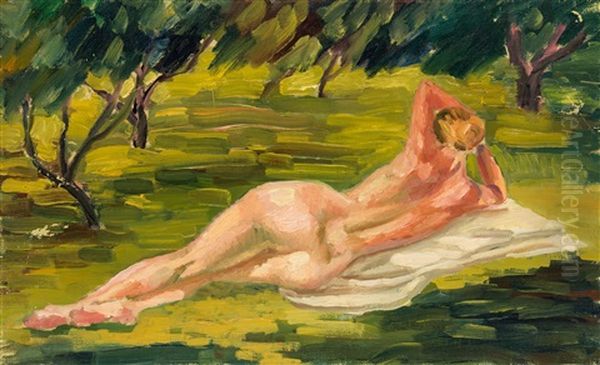 Reclining Nude En Plein Air Oil Painting by Dmitry Krapivny