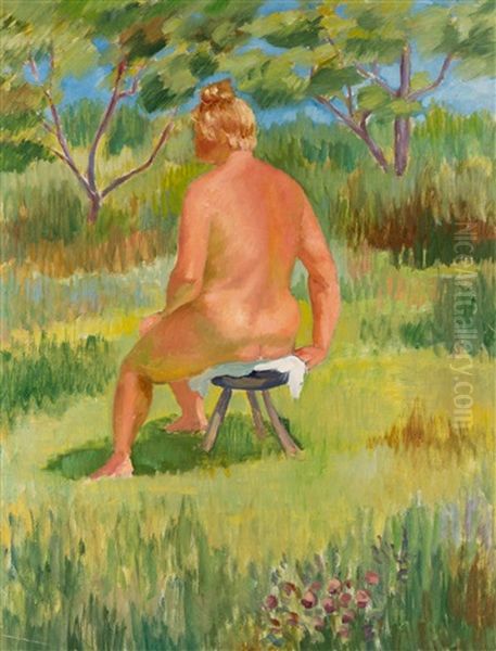 Nude In The Garden Oil Painting by Dmitry Krapivny