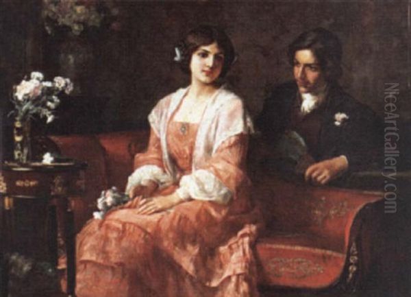 Elegant Couple In An Interior Oil Painting by Otolia Kraszewska