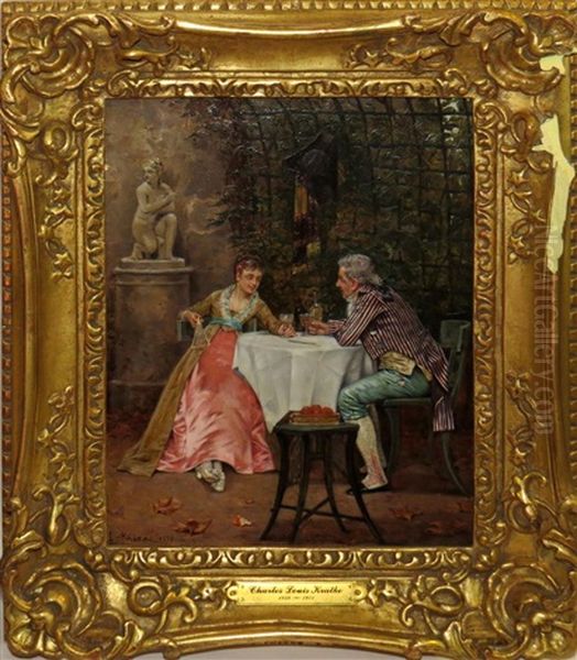 Courting Scene In Garden Oil Painting by Charles Louis Kratke