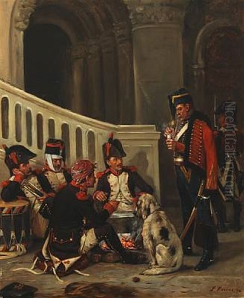 French Officers Preparing Dinner Oil Painting by Charles Louis Kratke