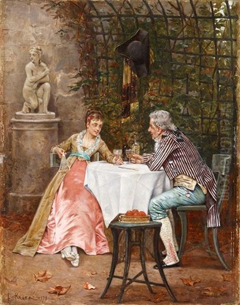 Courting Scene Oil Painting by Charles Louis Kratke