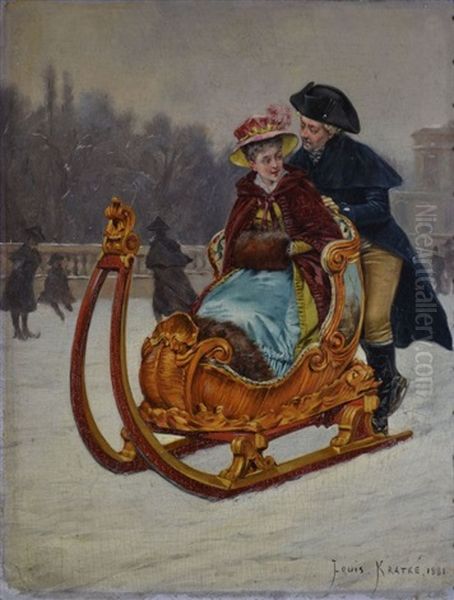 Promenade En Luge Oil Painting by Charles Louis Kratke