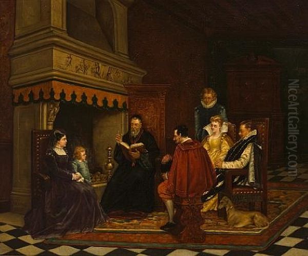 An Interior With Figures In The Time Of Catherine De Medici by Charles Louis Kratke